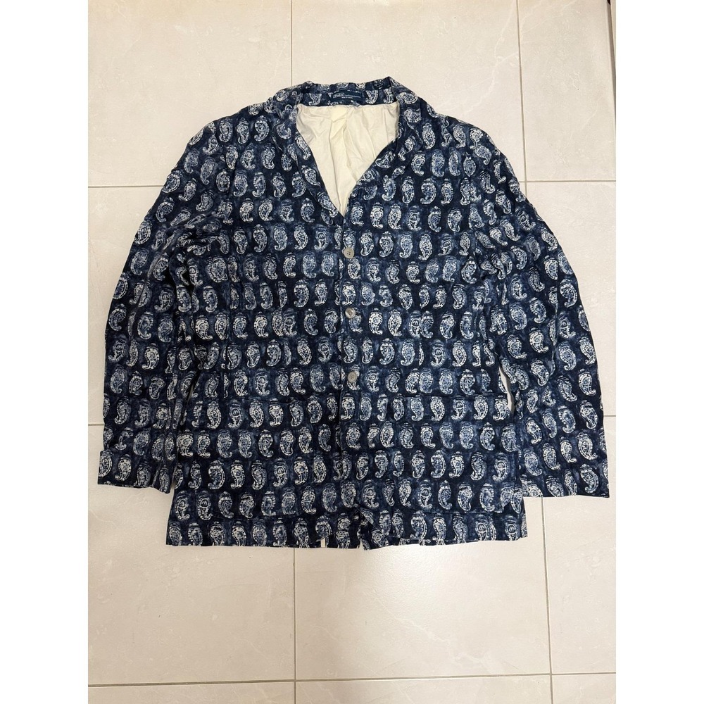 Polo Ralph Lauren Mens Blue Paisley Cotton Blazer Jacket Size L 3-Button